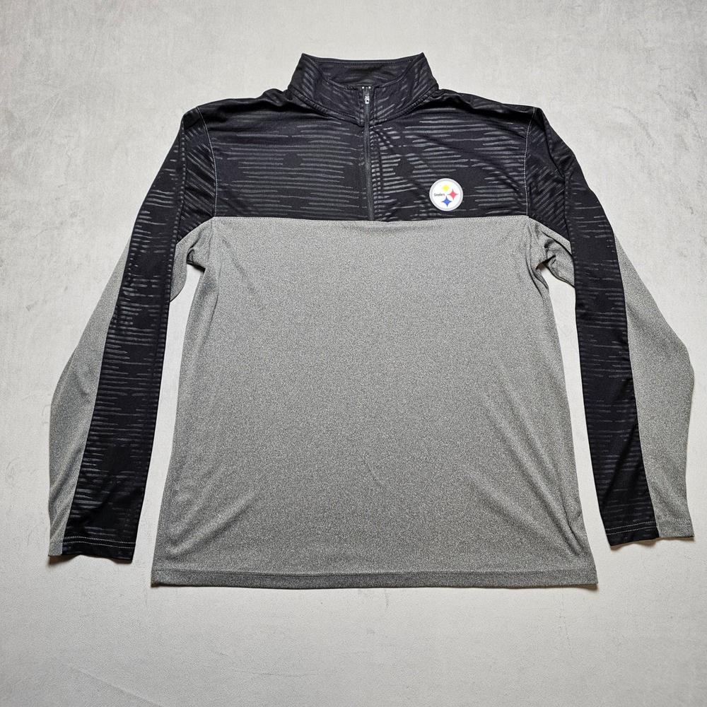 Pittsburgh Steelers Mens Large Quarter Zip Pullover Gray Black Performance Shirt